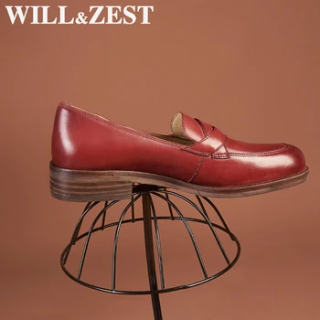 Will&Zest /Женские лоферы; Коллекция 2020 года; Женская Обувь на плоской подошве из натуральной кожи; Модные Элегантные Красные Осенние Новые туфли-лодочки; Роскошная Дизайнерская обувь на низком каблуке